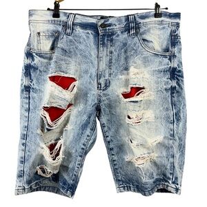 South Pole Mens Shorts 38 Blue Distressed Denim Jean Vintage Skater Y2K